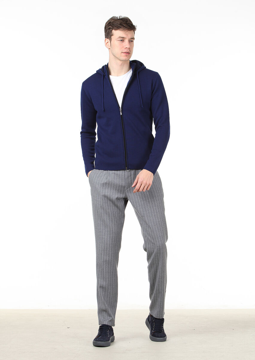 Saks Düz Örgü Yün Karışımlı Hırka - 3