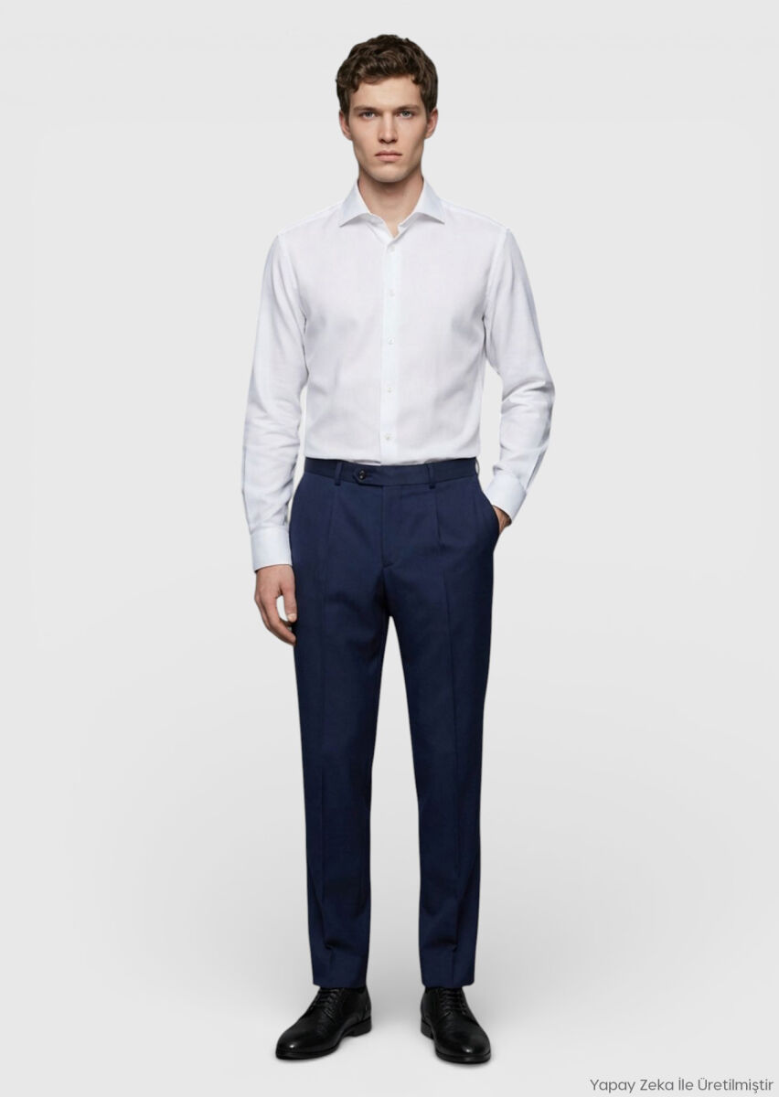 RAMSEY Saks Düz Regular Fit Klasik %100 Yün Pantolon