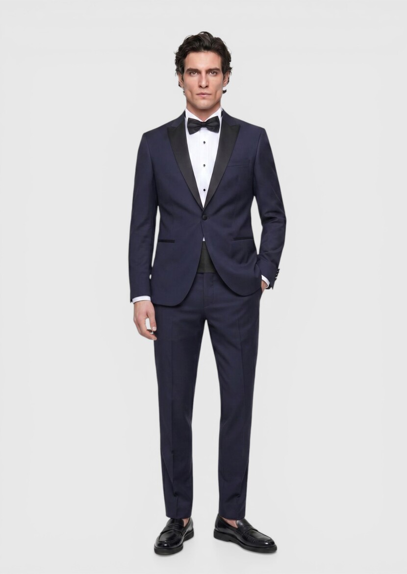 Saks Düz Slim Fit Kelebek Yaka Dokuma Smokin Takım Elbise - RAMSEY