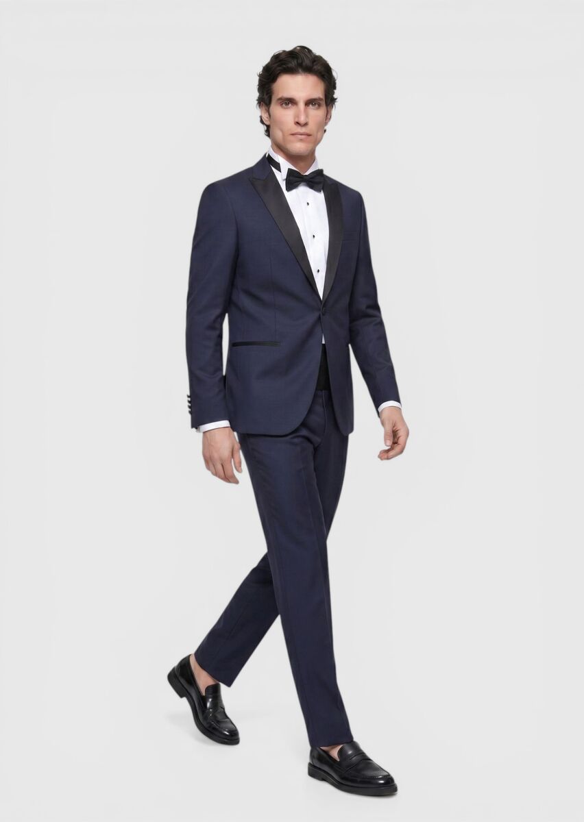 RAMSEY Saks Düz Slim Fit Kelebek Yaka Dokuma Smokin Takım Elbise görsel 3