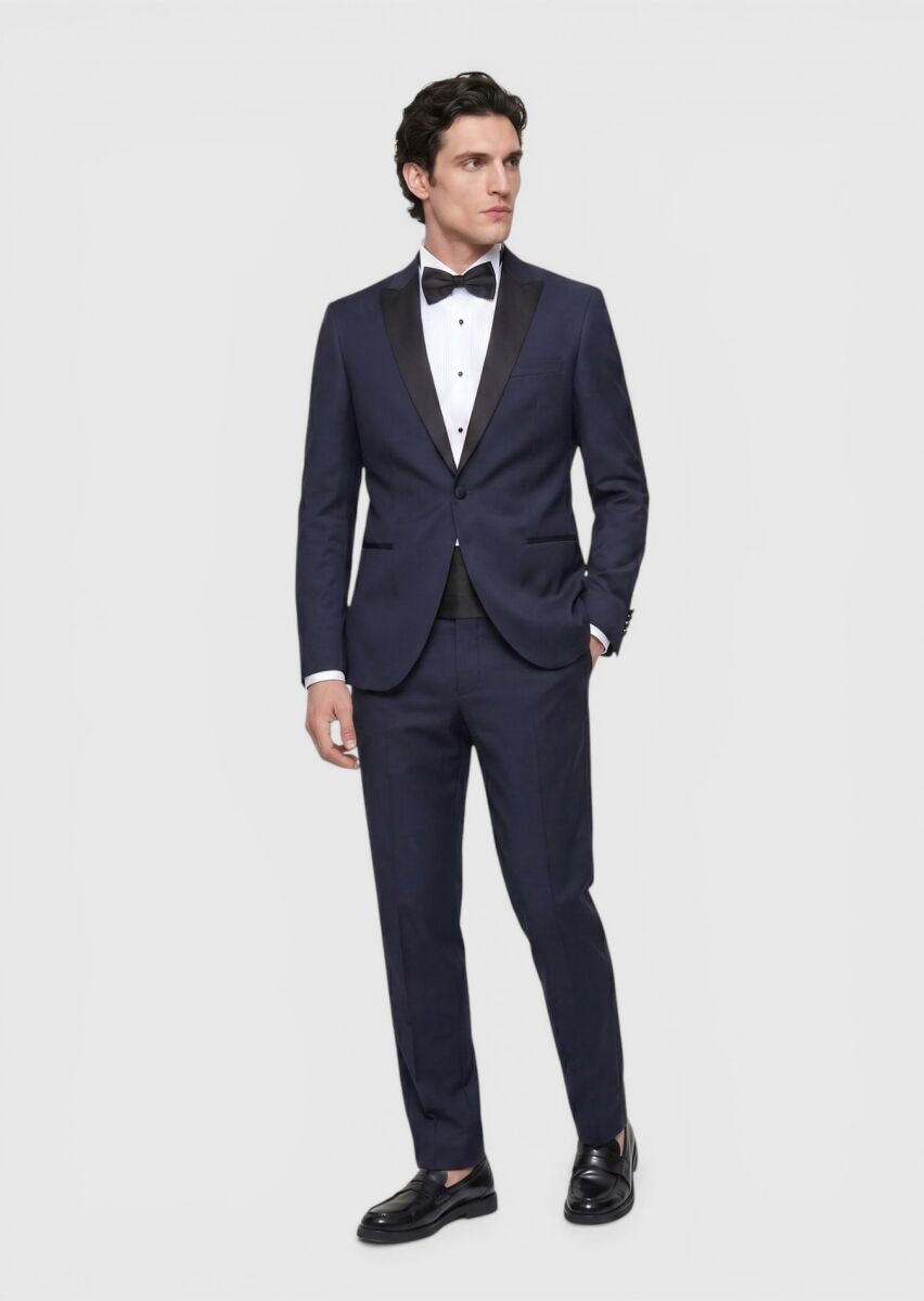 RAMSEY Saks Düz Slim Fit Kelebek Yaka Dokuma Smokin Takım Elbise görsel 4