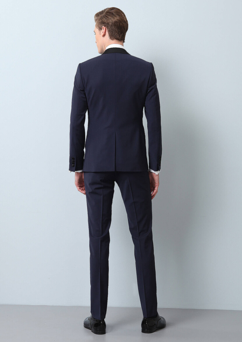 Saks Düz Slim Fit Kruvaze Yaka Dokuma Smokin Takım Elbise - 5