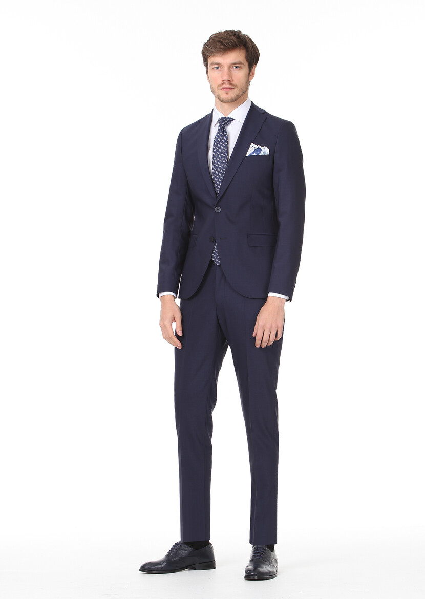 Saks Düz Slim Fit Yün Karışımlı Takım Elbise - 3