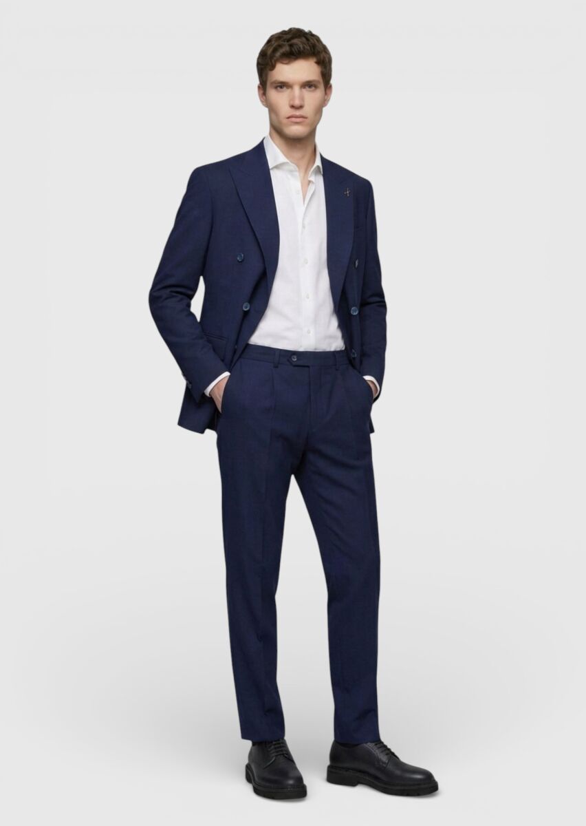 Saks Düz Yün Karışımlı Takım Elbise - 3