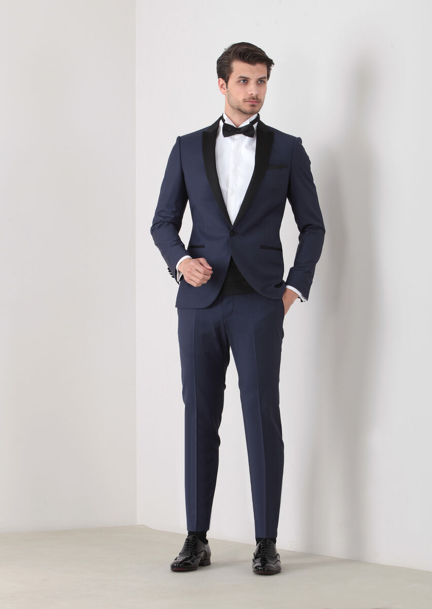 Saks Fashion Slim Fit Double Breasted Collar Weaving Tuxedo - 1