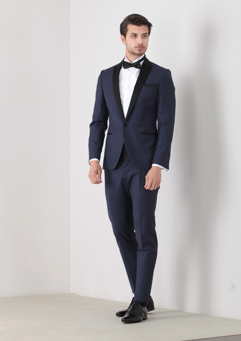 Saks Fashion Slim Fit Double Breasted Collar Weaving Tuxedo - 2