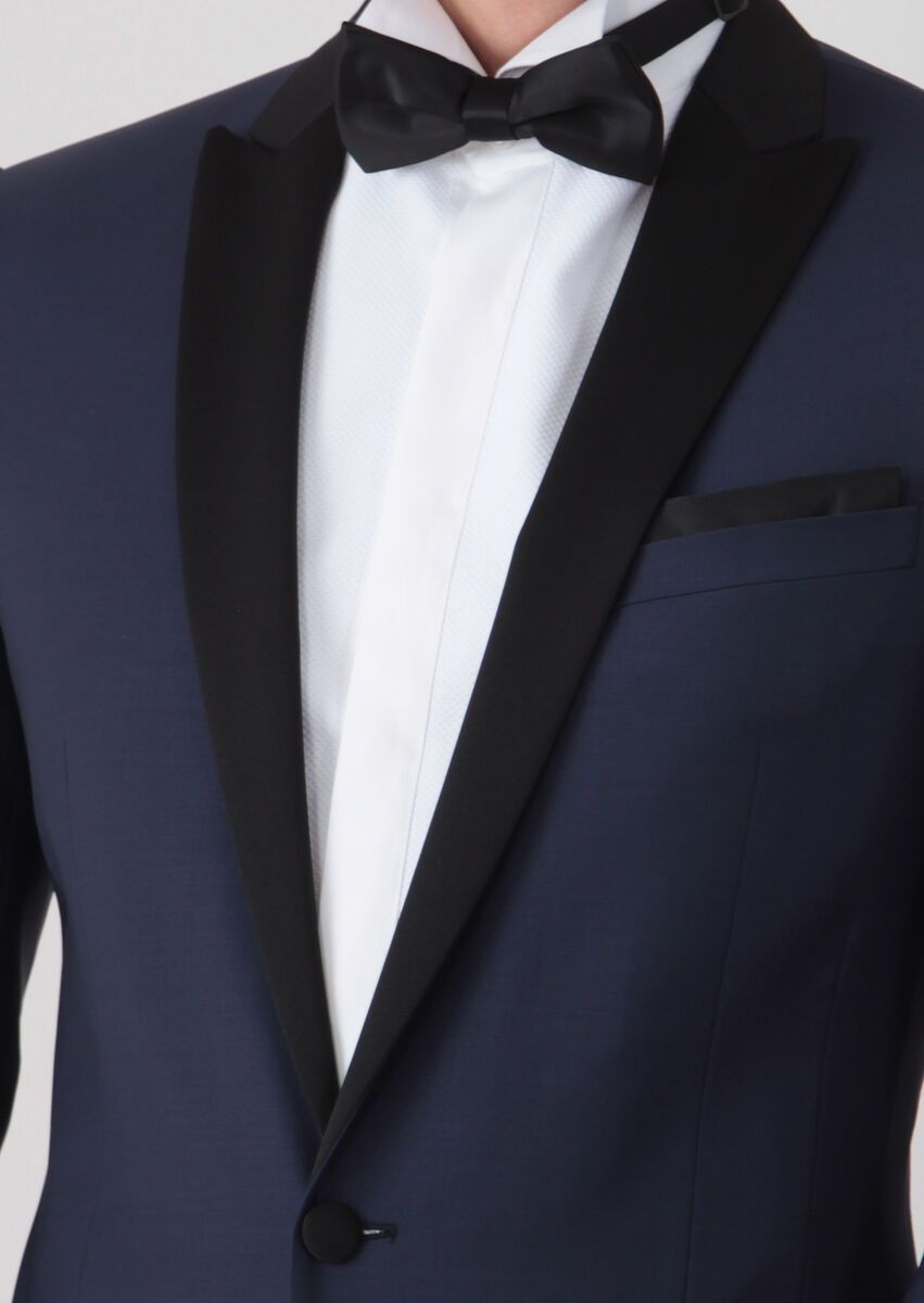 Saks Fashion Slim Fit Double Breasted Collar Weaving Tuxedo - 3