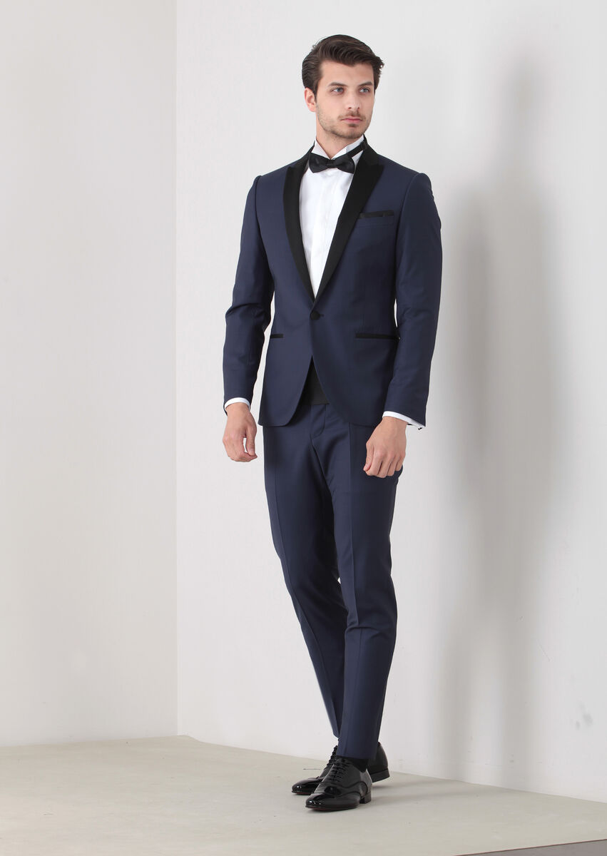 Saks Fashion Slim Fit Kruvaze Yaka Dokuma Smokin Takım Elbise - 2