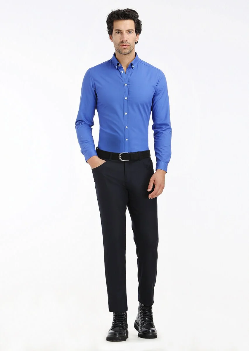 Saks Fitilli Regular Fit Dokuma Casual %100 Pamuk Gömlek - 1
