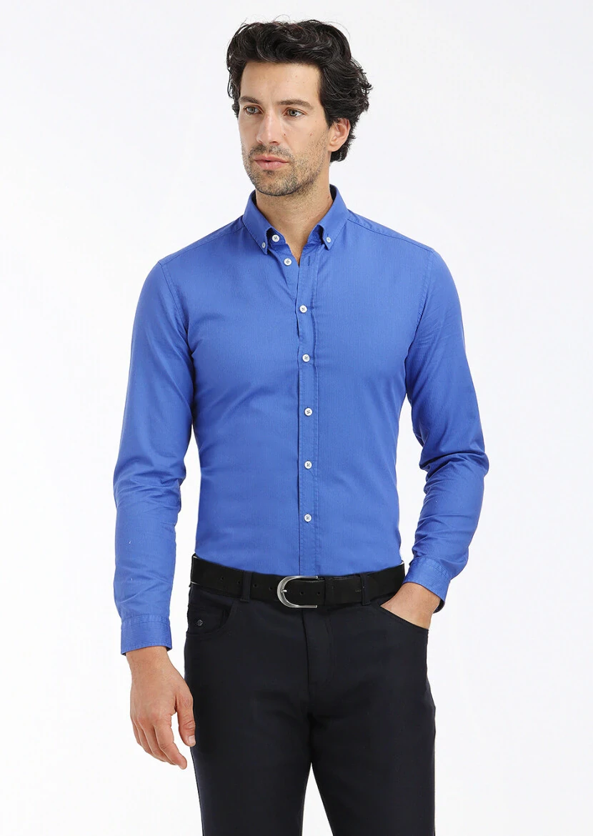 Saks Fitilli Regular Fit Dokuma Casual %100 Pamuk Gömlek 