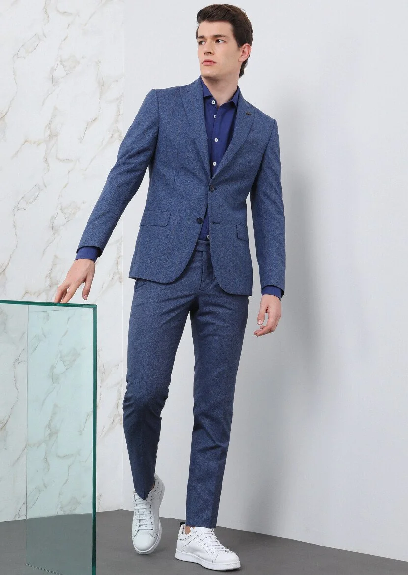 Saks Kareli Zeroweight Slim Fit İpek Karışımlı Takım Elbise - 1