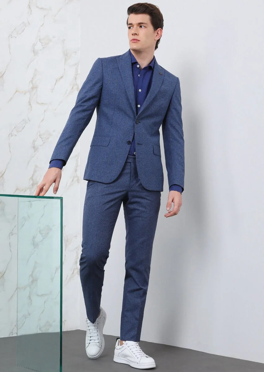 Saks Kareli Zeroweight Slim Fit İpek Karışımlı Takım Elbise - 1