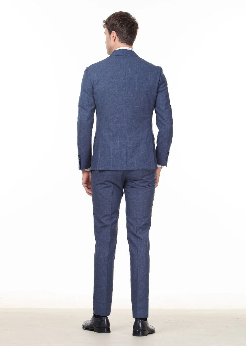Saks Kareli Zeroweight Slim Fit İpek Karışımlı Takım Elbise - 4