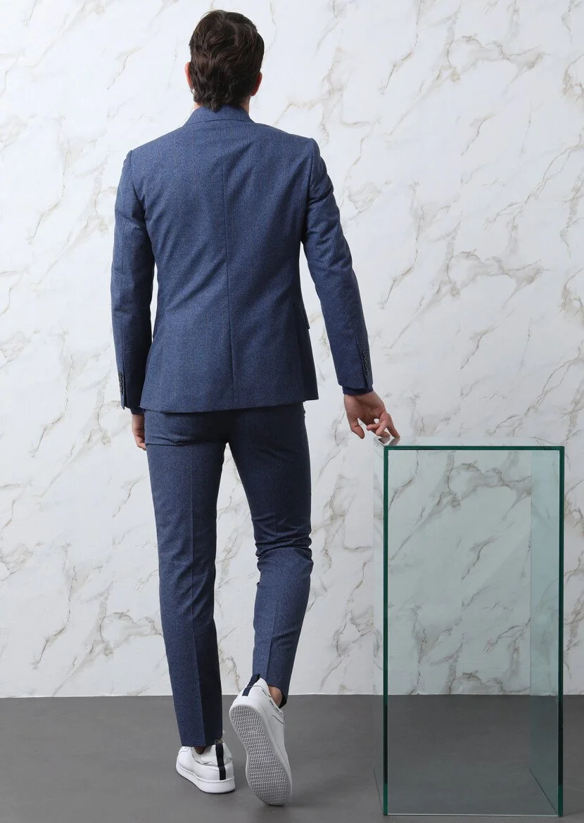 Saks Kareli Zeroweight Slim Fit İpek Karışımlı Takım Elbise - 5