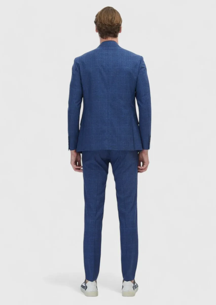 Saks Kareli Zeroweight Slim Fit İpek Karışımlı Takım Elbise - 6