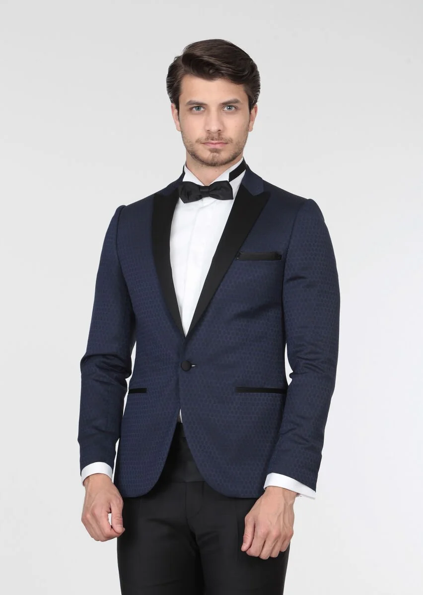 Saks Patterned Fashion Slim Fit Wool Blended Dinner Jacket - 2