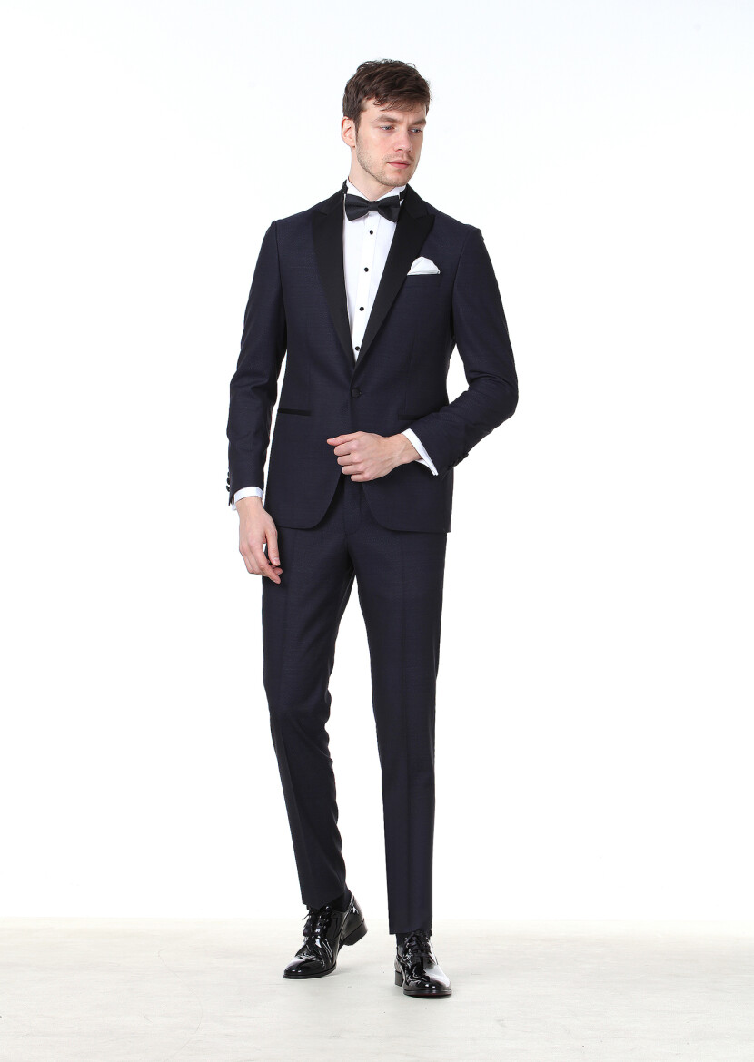 Saks Patterned Modern Fit Double Breasted Collar Weaving Tuxedo - 1
