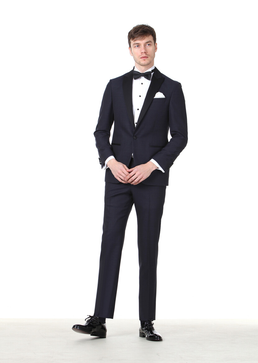 Saks Patterned Modern Fit Double Breasted Collar Weaving Tuxedo - 2