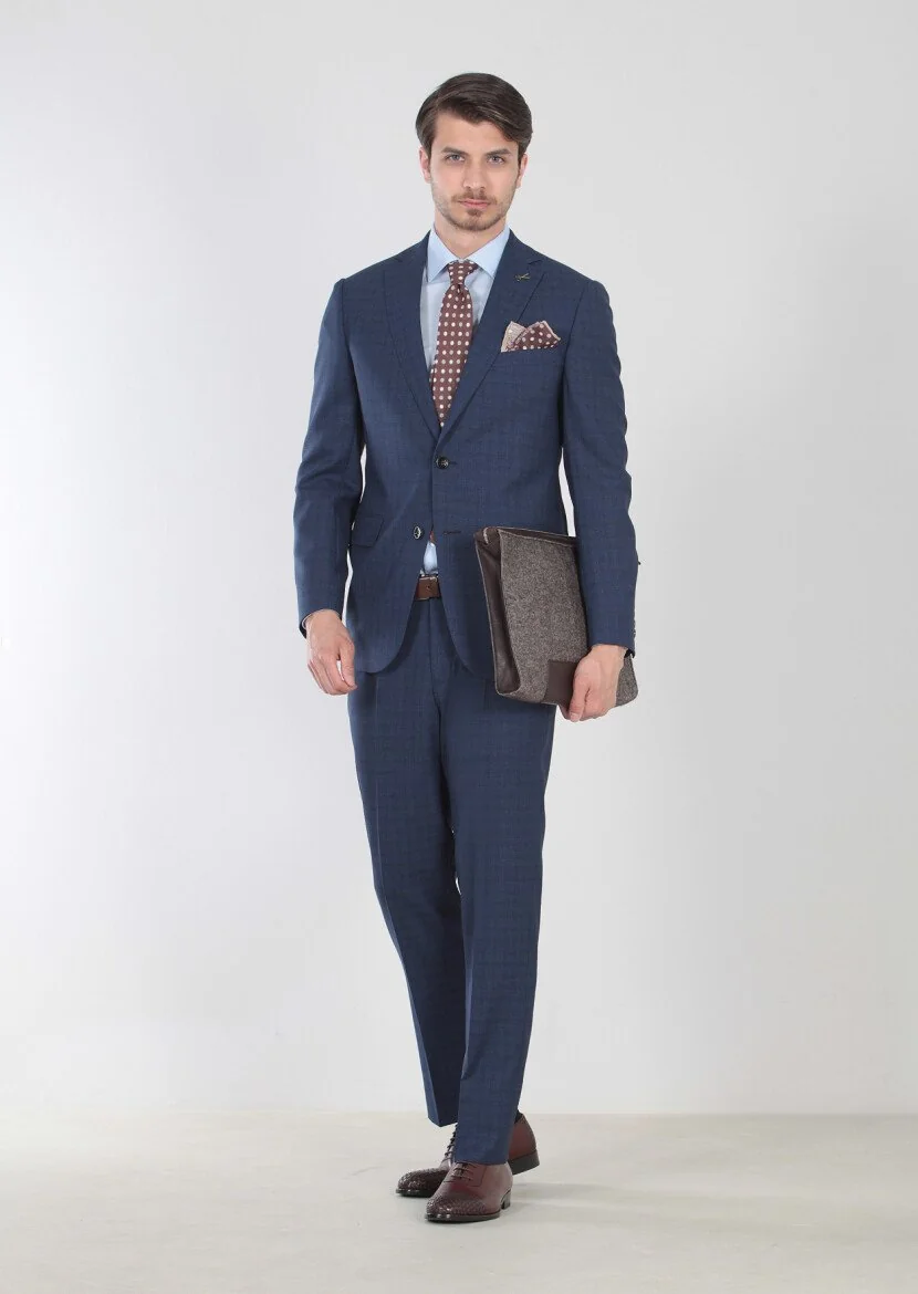 Saks Patterned Regular Fit 100% Wool Suit - 1