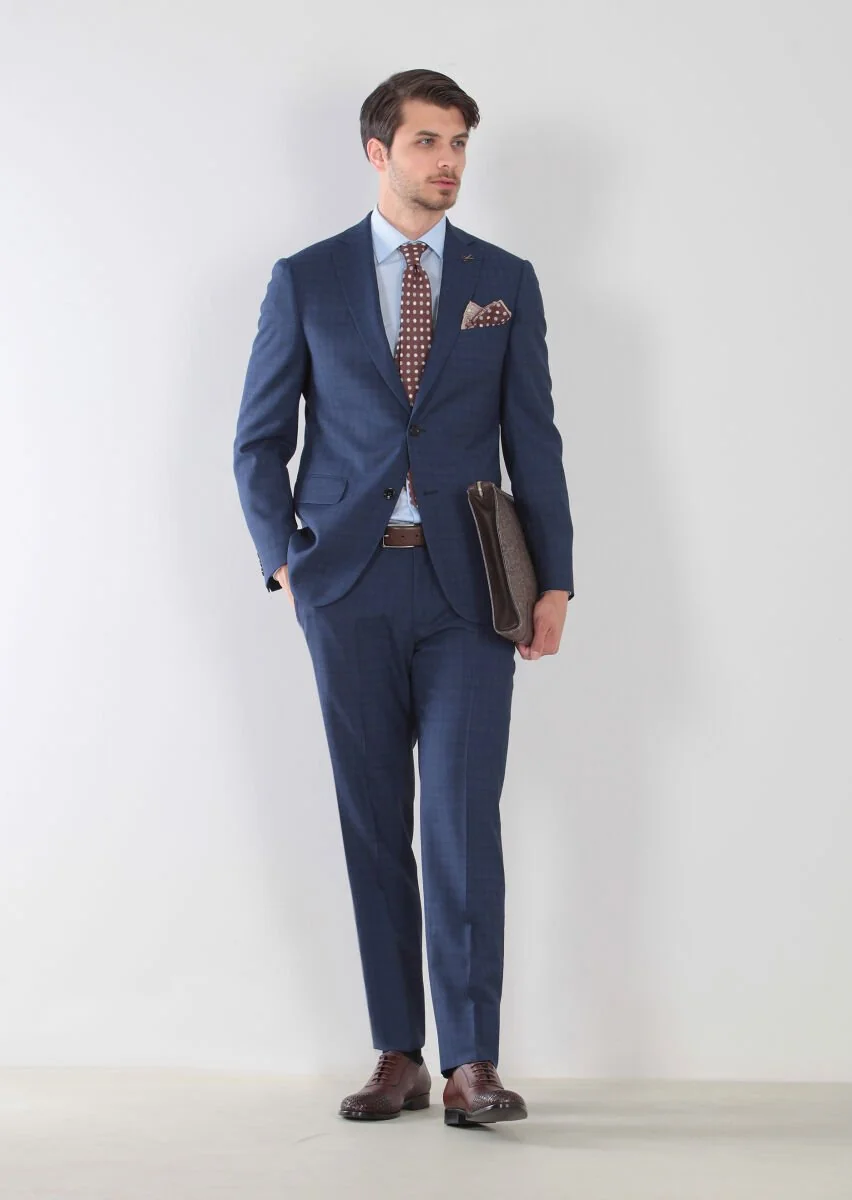 Saks Patterned Regular Fit 100% Wool Suit - 2