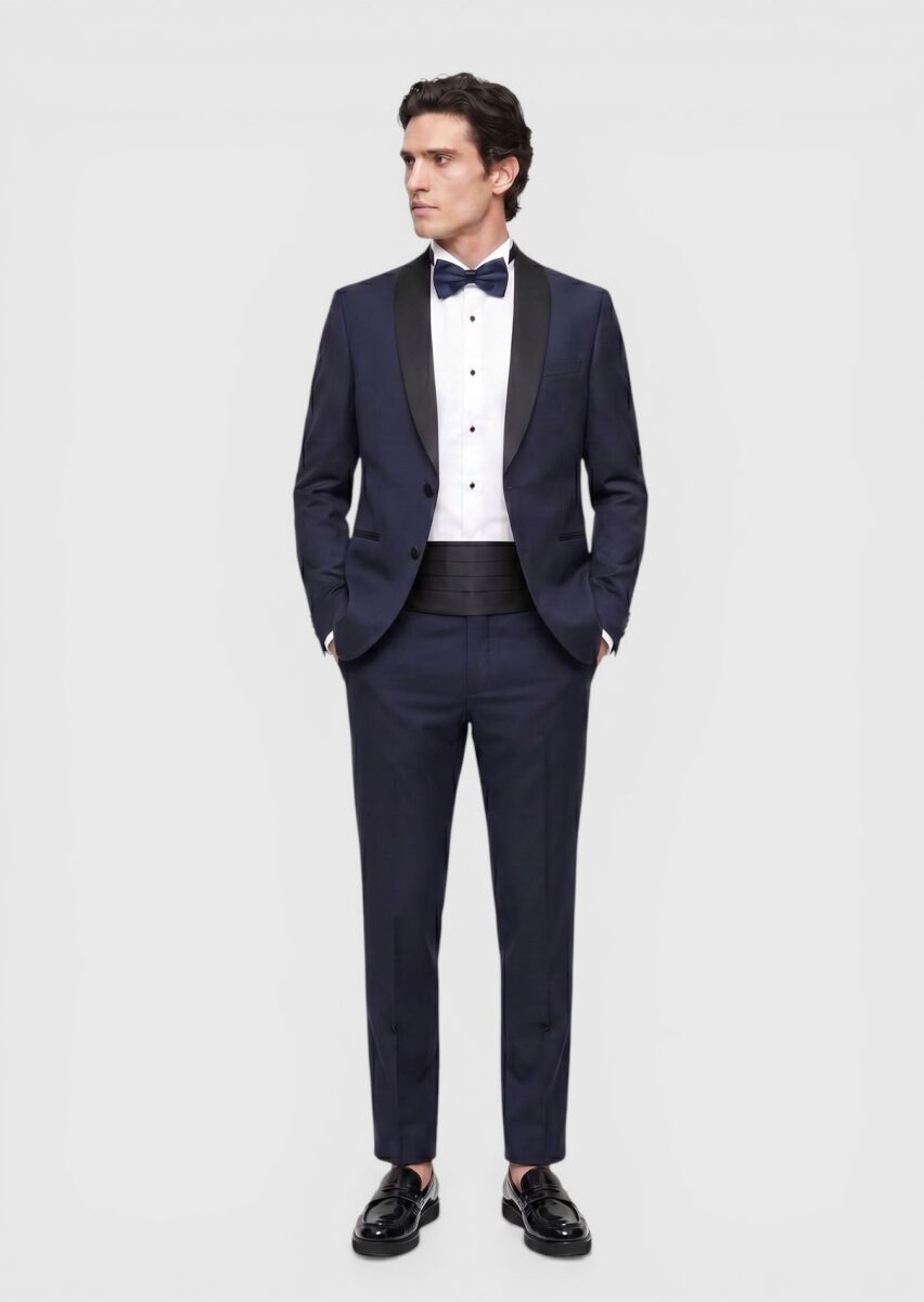 Saks Plain Fashion Slim Fit Butterfly Collar Weaving Tuxedo - 4