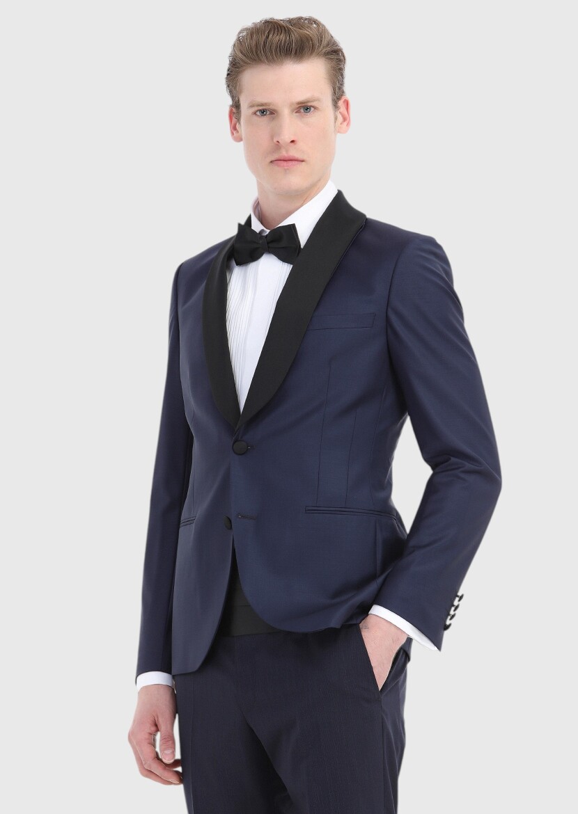 Saks Plain Fashion Slim Fit Butterfly Collar Weaving Tuxedo - 2