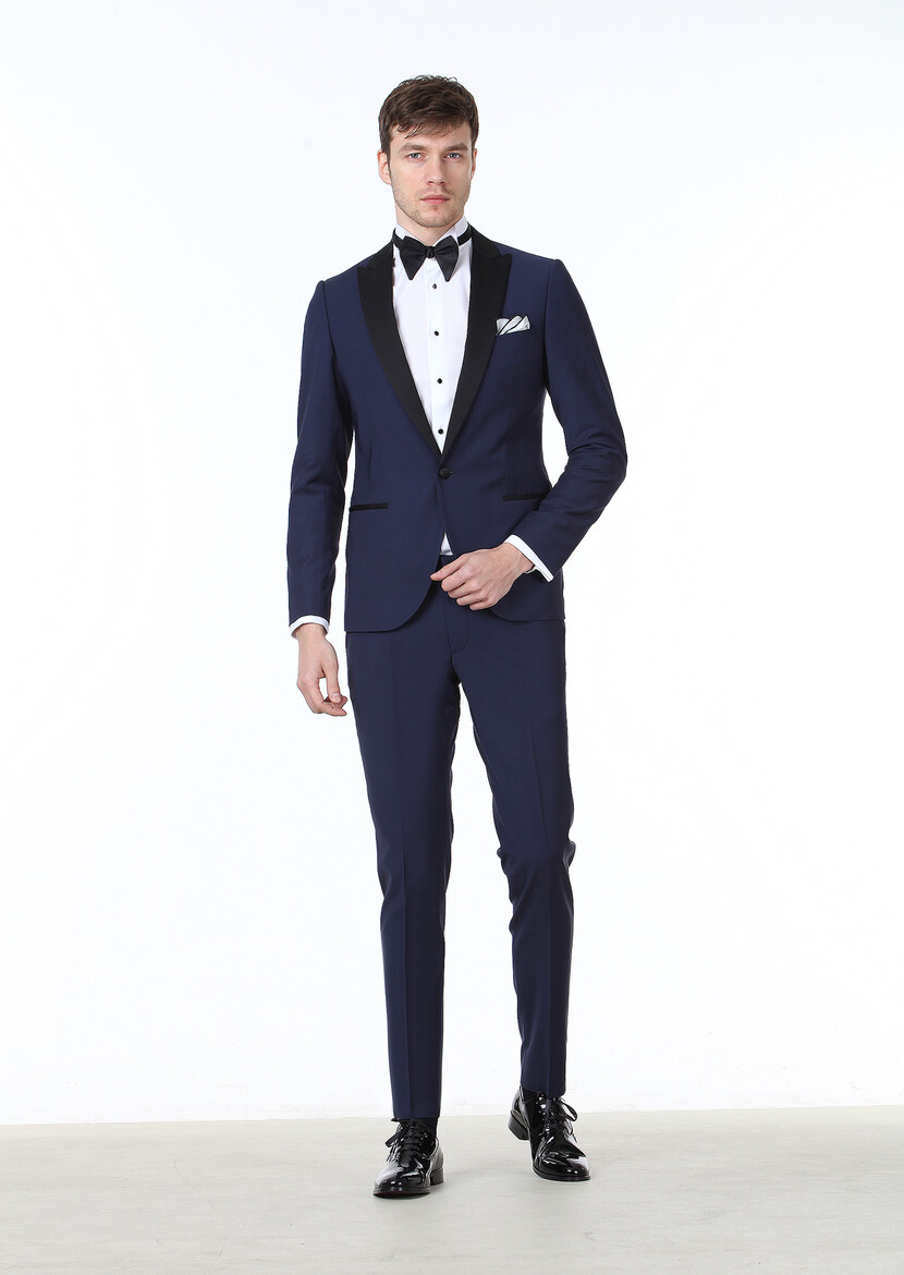 Saks Plain Fashion Slim Fit Double Breasted Collar Weaving Tuxedo - 1