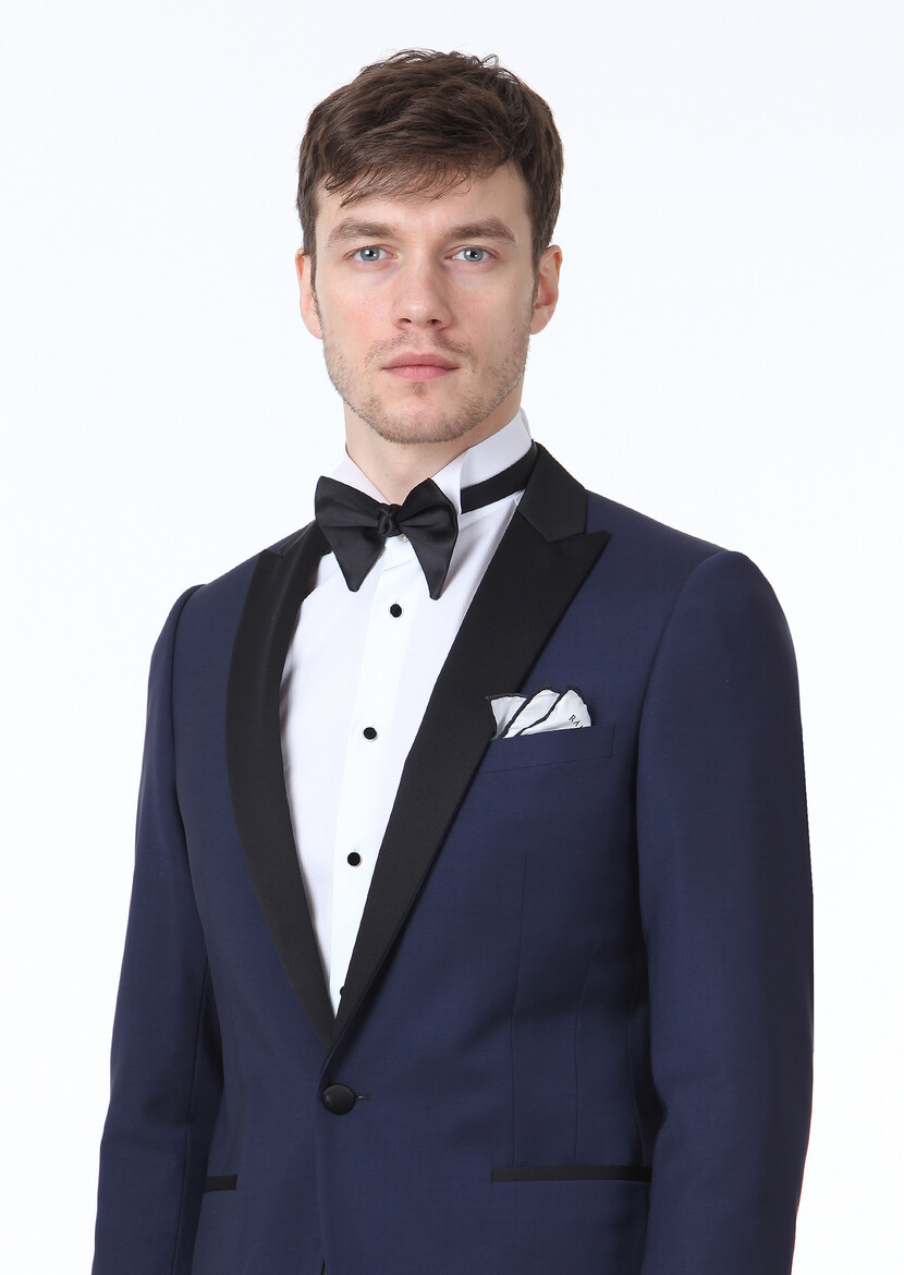 Saks Plain Fashion Slim Fit Double Breasted Collar Weaving Tuxedo - 3