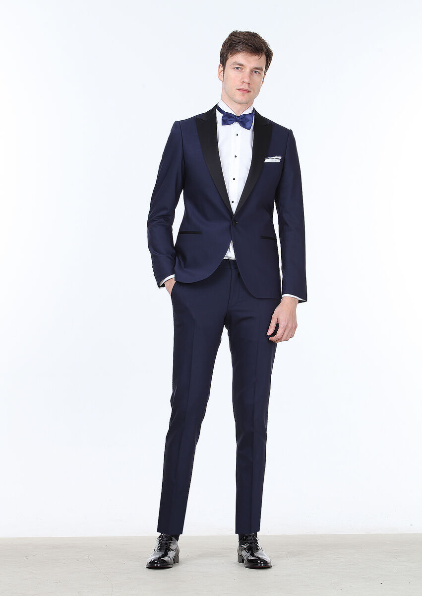 Saks Plain Fashion Slim Fit Double Breasted Collar Weaving Tuxedo - 2