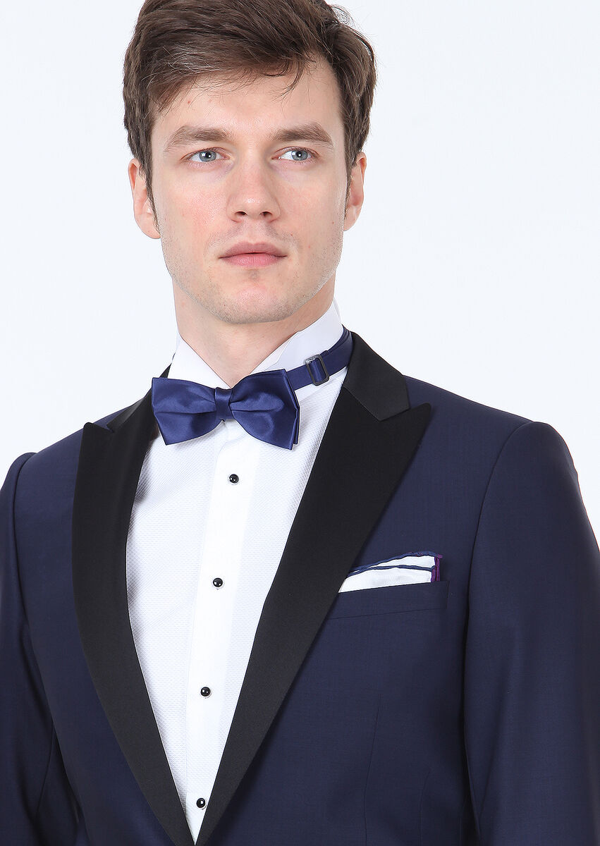 Saks Plain Fashion Slim Fit Double Breasted Collar Weaving Tuxedo - 3