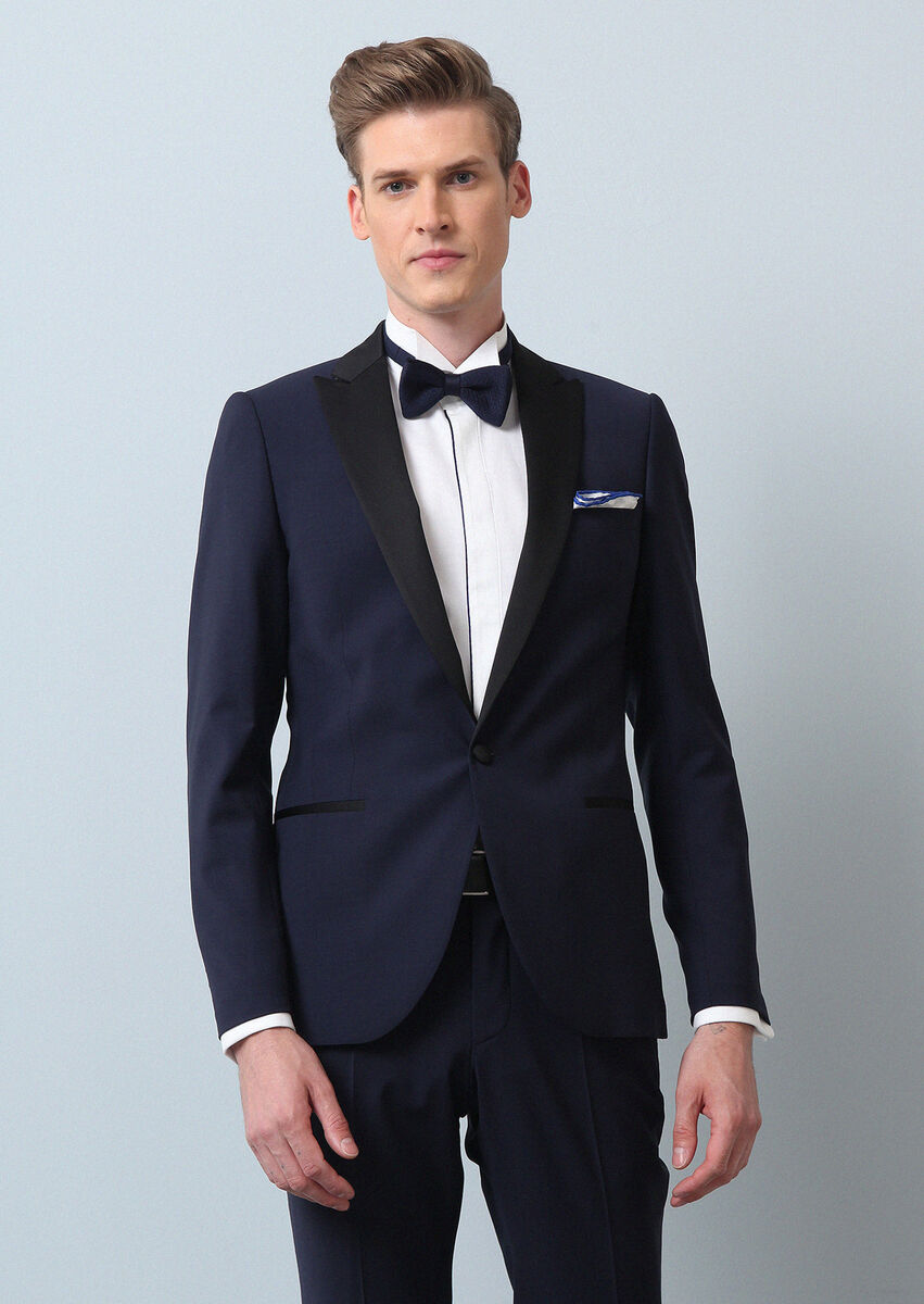 Saks Plain Fashion Slim Fit Double Breasted Collar Weaving Tuxedo - 4