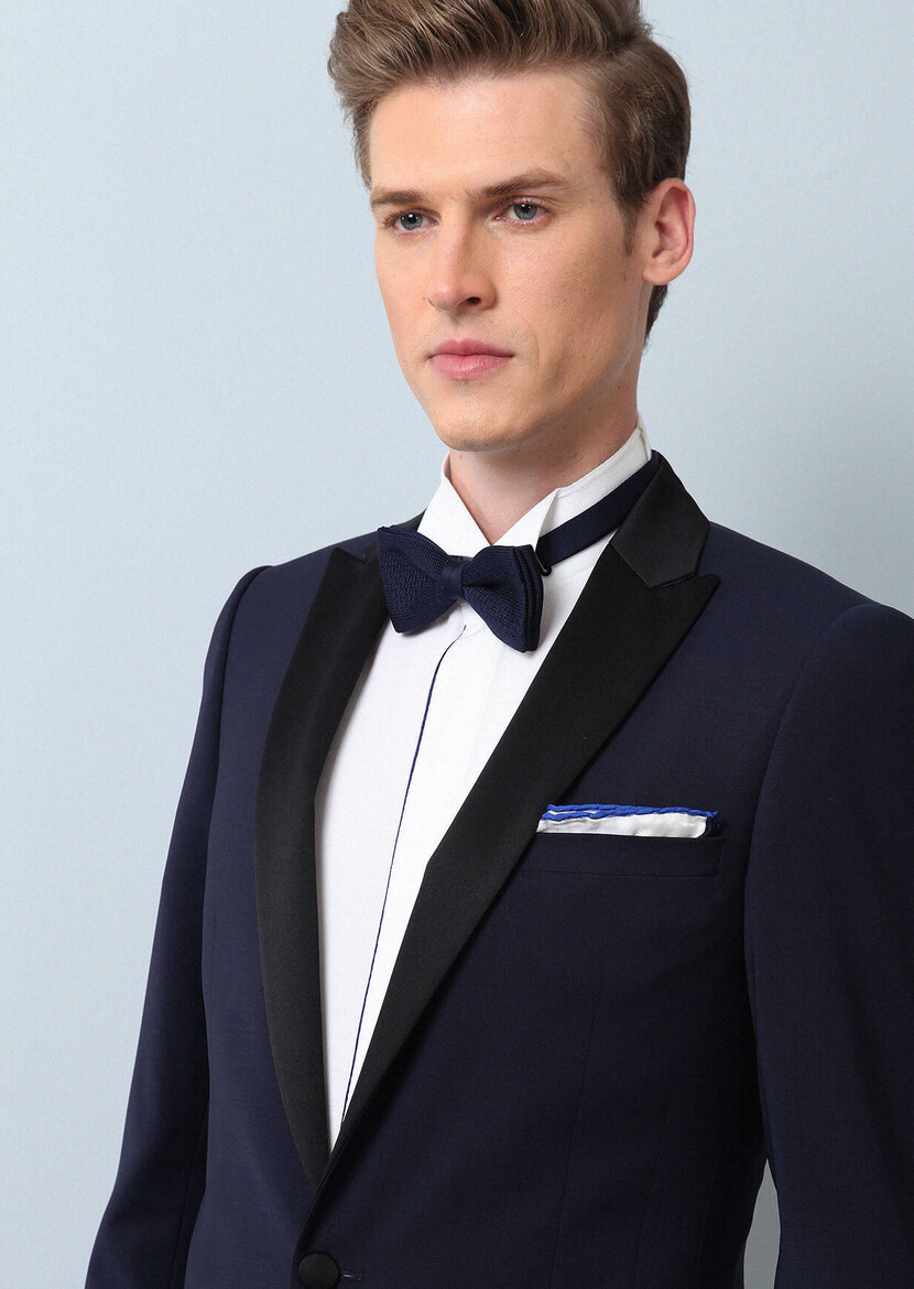 Saks Plain Fashion Slim Fit Double Breasted Collar Weaving Tuxedo - 3