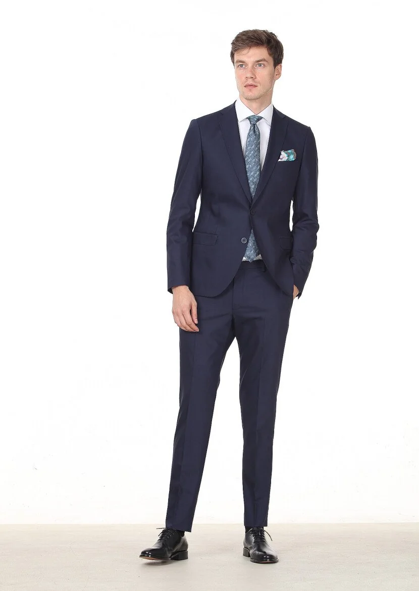 Saks Plain Fashion Slim Fit Wool Blended Suit - 3