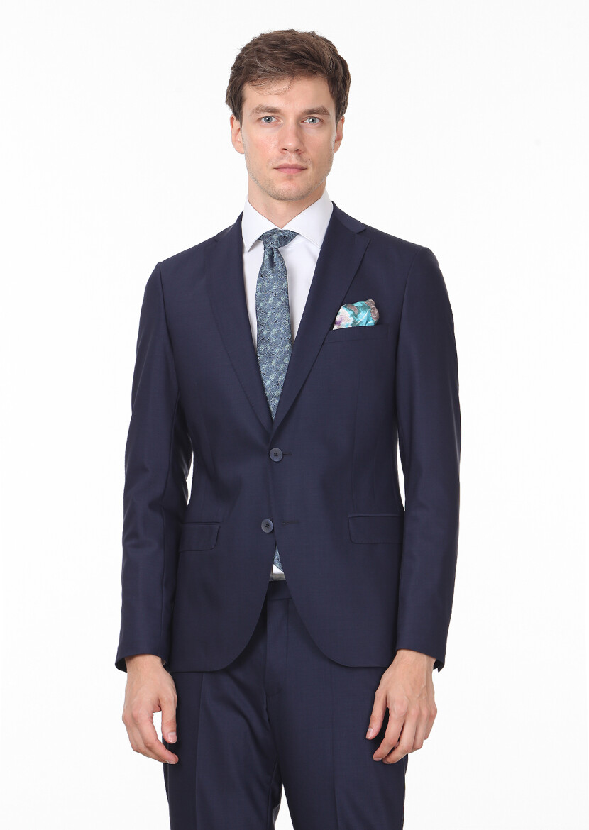 Saks Plain Fashion Slim Fit Wool Blended Suit - 1