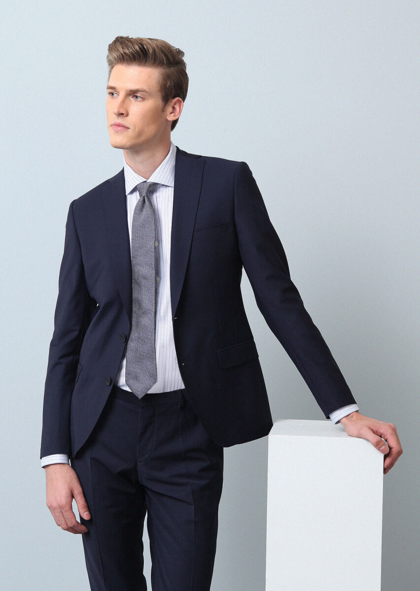 Saks Plain Fashion Slim Fit Wool Blended Suit - 1