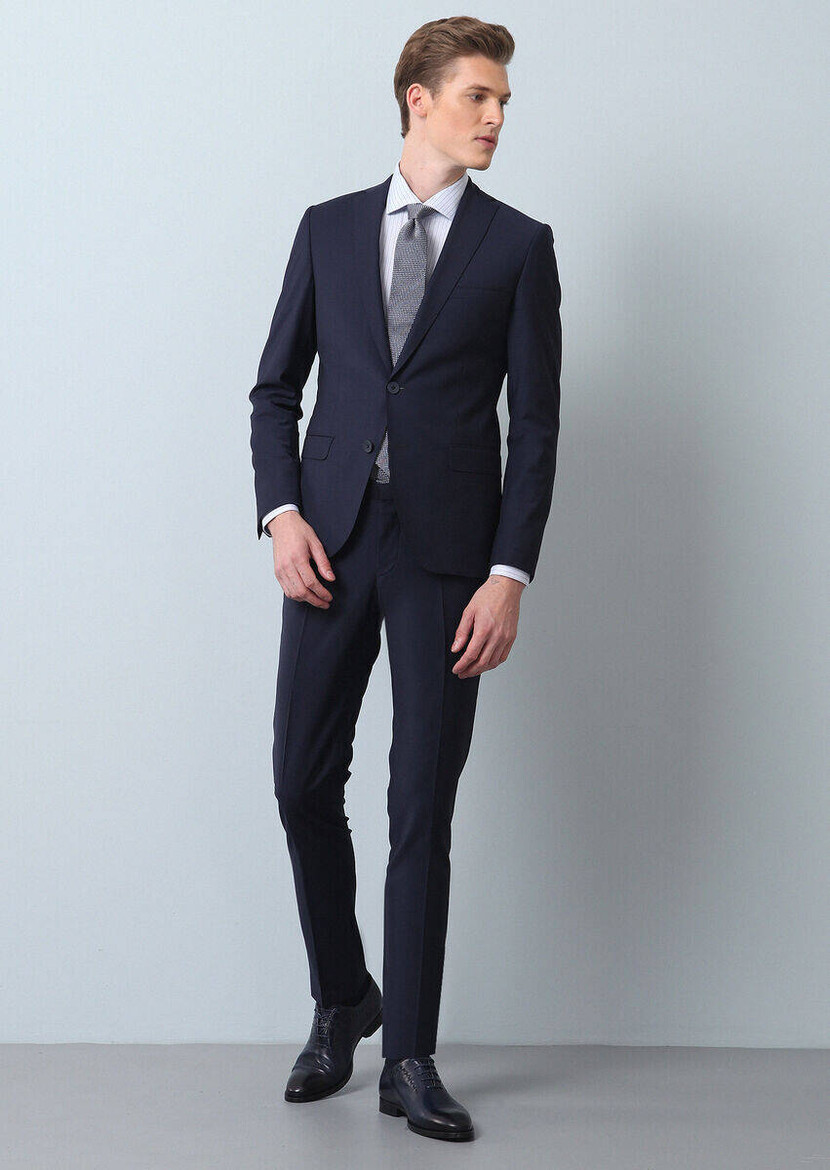 Saks Plain Fashion Slim Fit Wool Blended Suit - 1