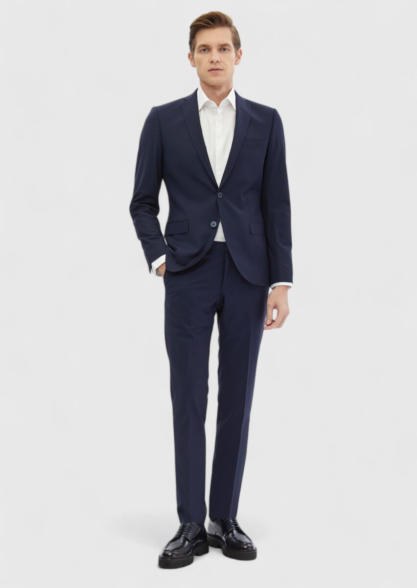 Saks Plain Fashion Slim Fit Wool Blended Suit - 2