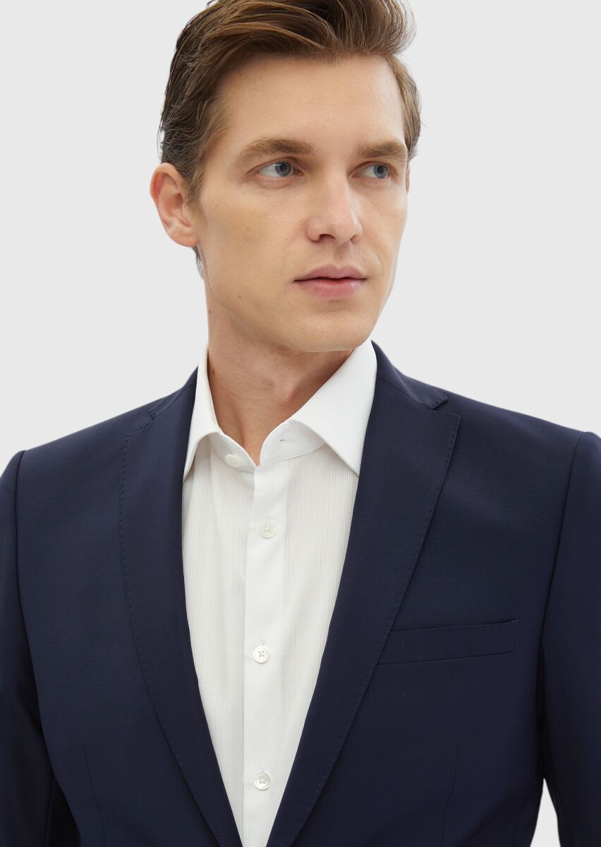 Saks Plain Fashion Slim Fit Wool Blended Suit - 3