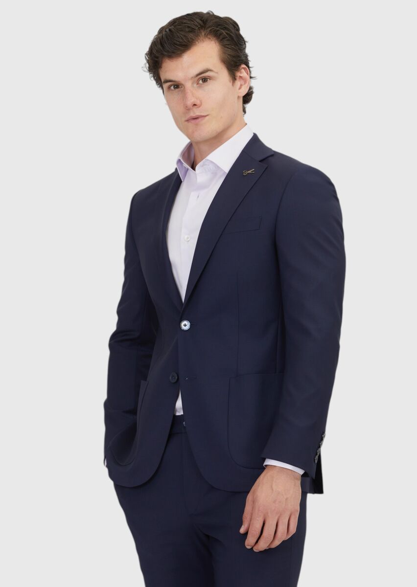 Saks Plain Modern Fit Wool Blended Suit - 1