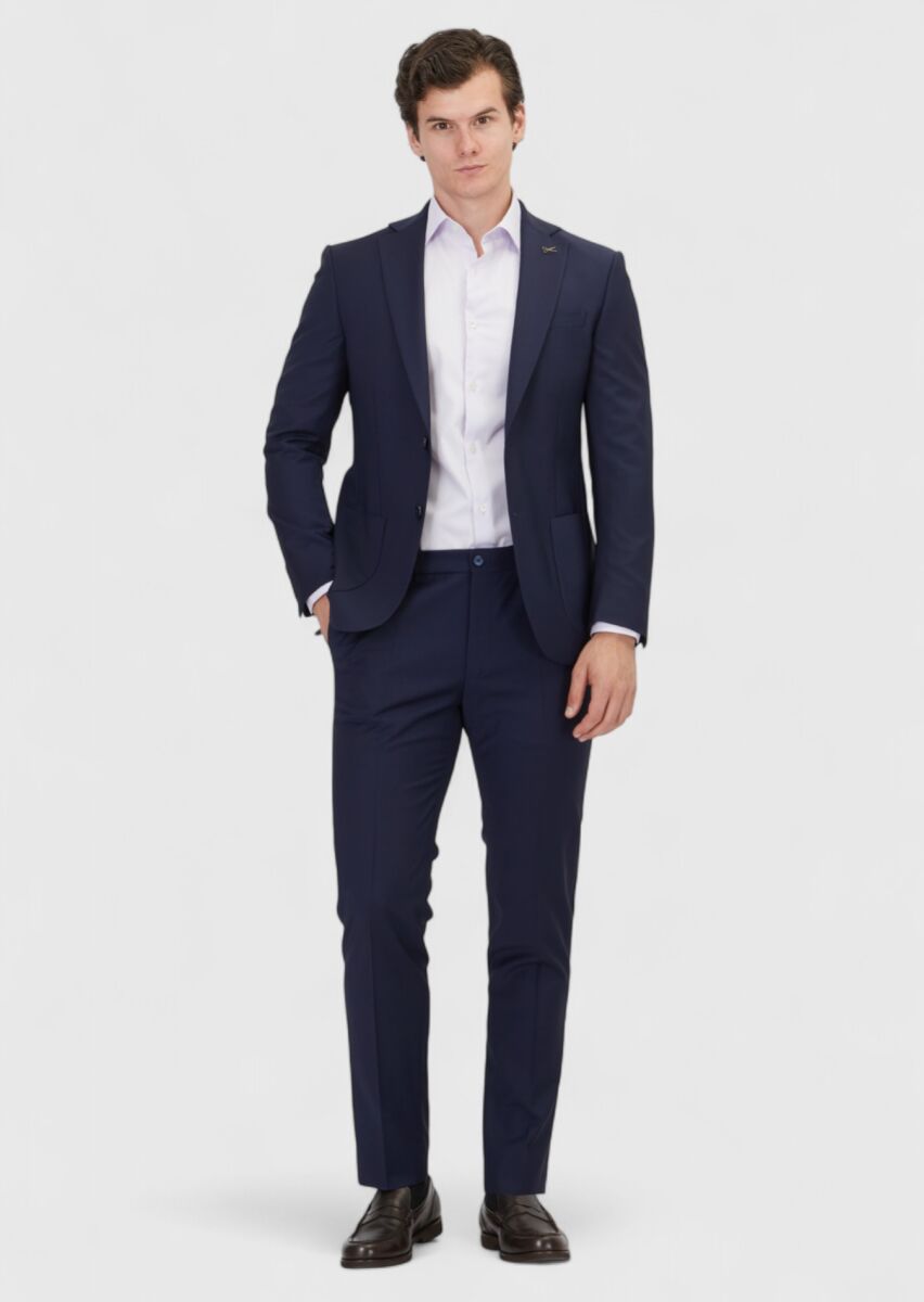 Saks Plain Modern Fit Wool Blended Suit - 2