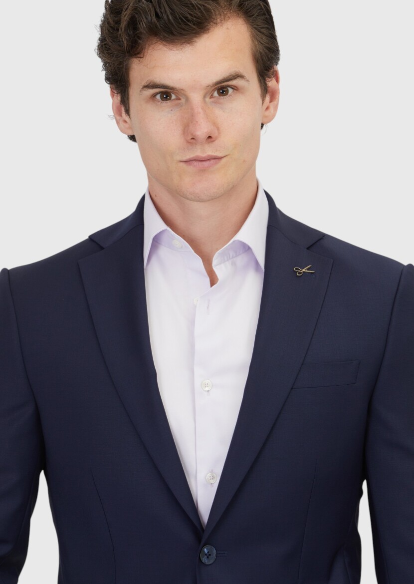 Saks Plain Modern Fit Wool Blended Suit - 3