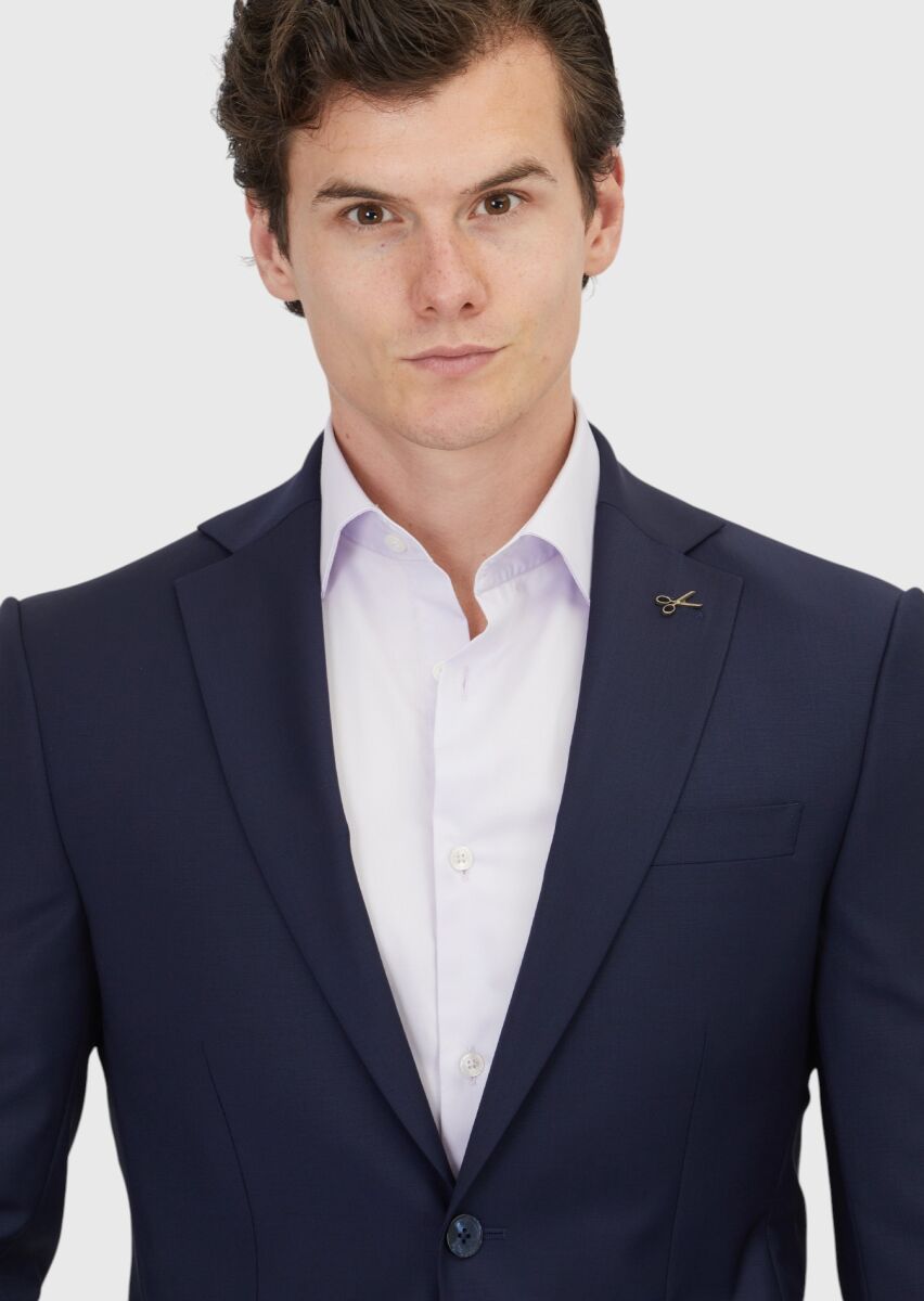 Saks Plain Modern Fit Wool Blended Suit - 3