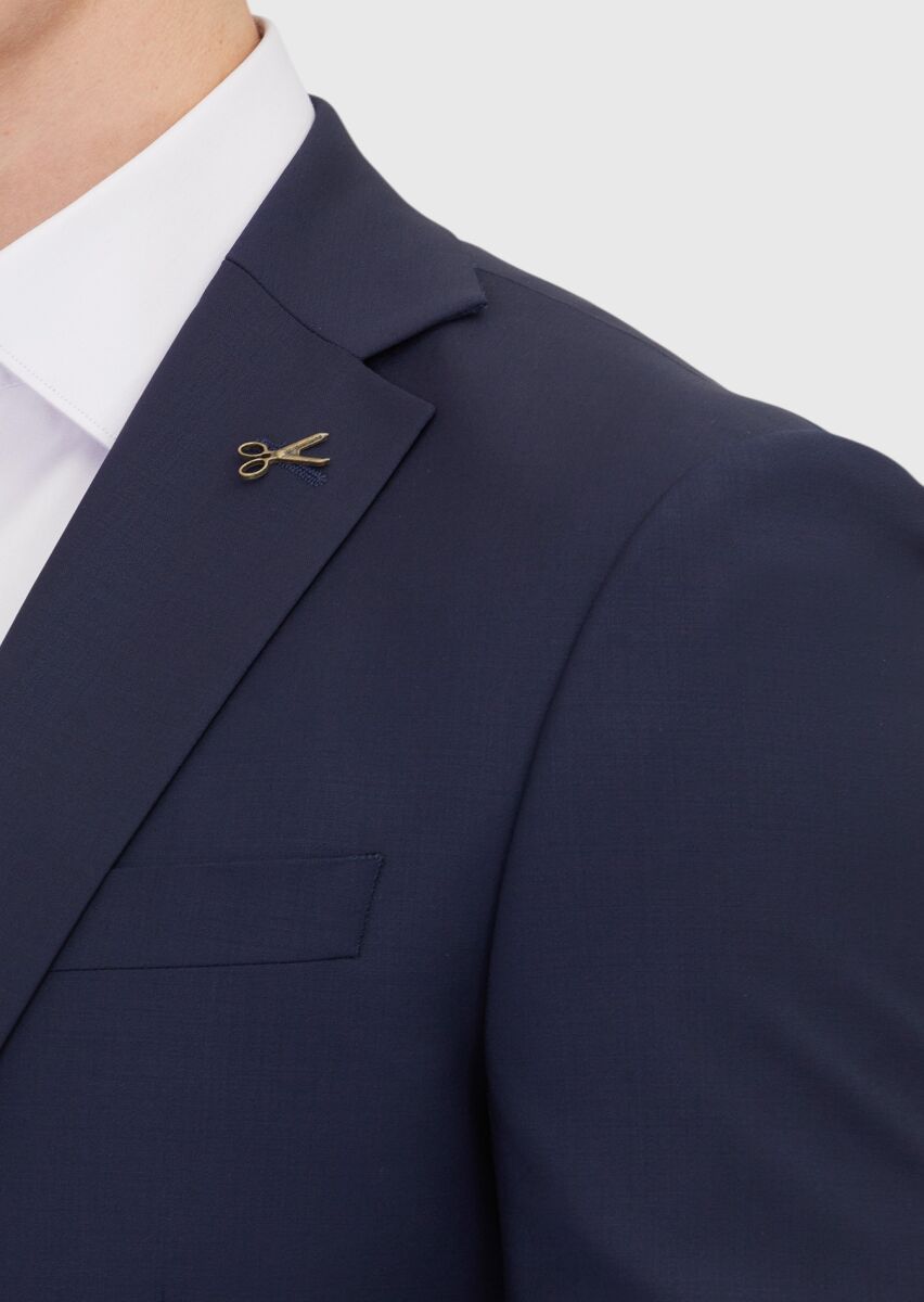 Saks Plain Modern Fit Wool Blended Suit - 4