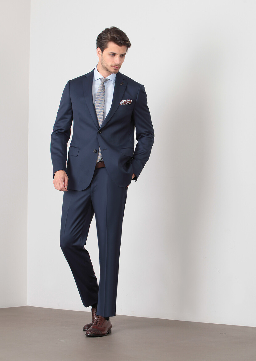 Saks Plain Regular Fit 100% Wool Suit - 1