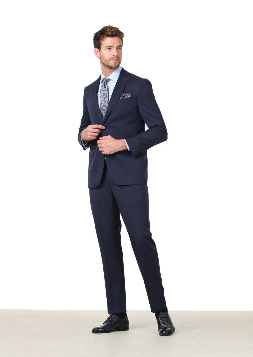 Saks Plain Regular Fit 100% Wool Suit - 3
