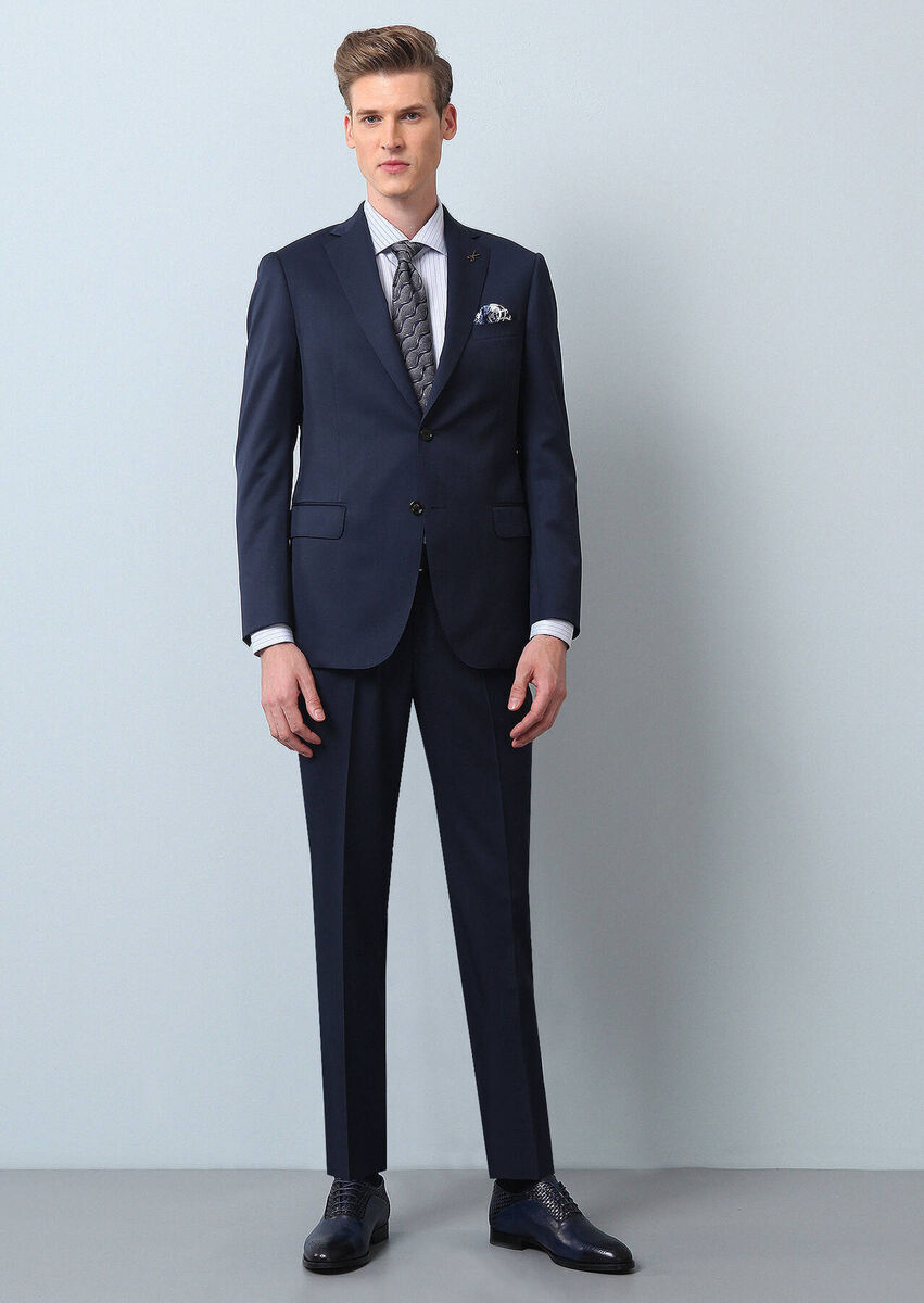 Saks Plain Regular Fit 100% Wool Suit - 3