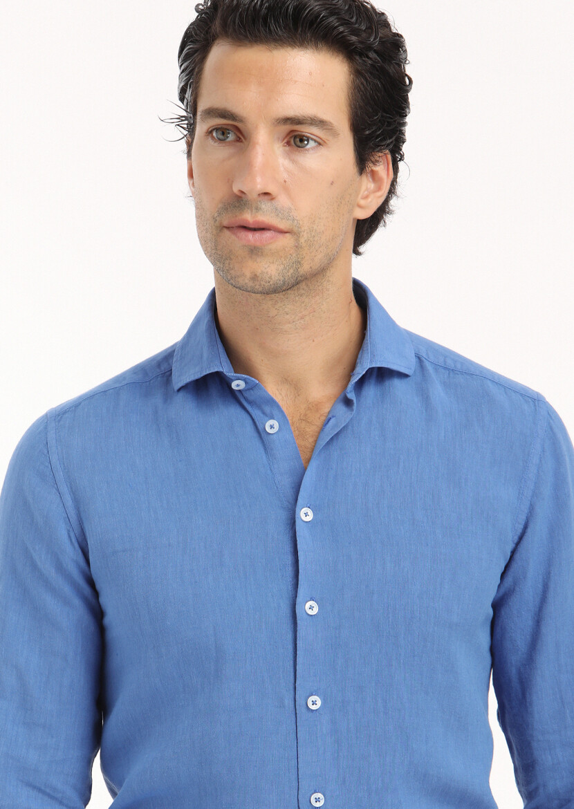 Saks Plain Regular Fit Long Weaving Casual Cotton Blended Shirt - 4