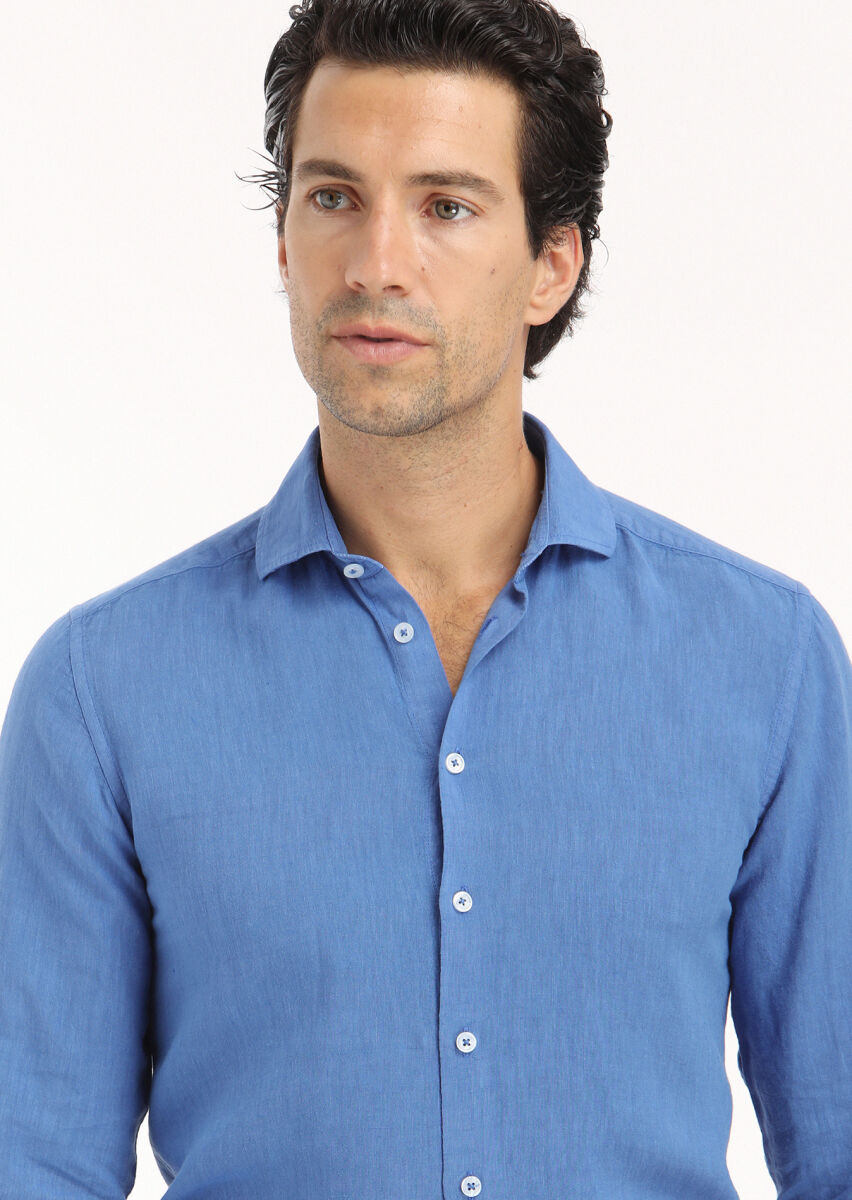 Saks Plain Regular Fit Long Weaving Casual Cotton Blended Shirt - 4