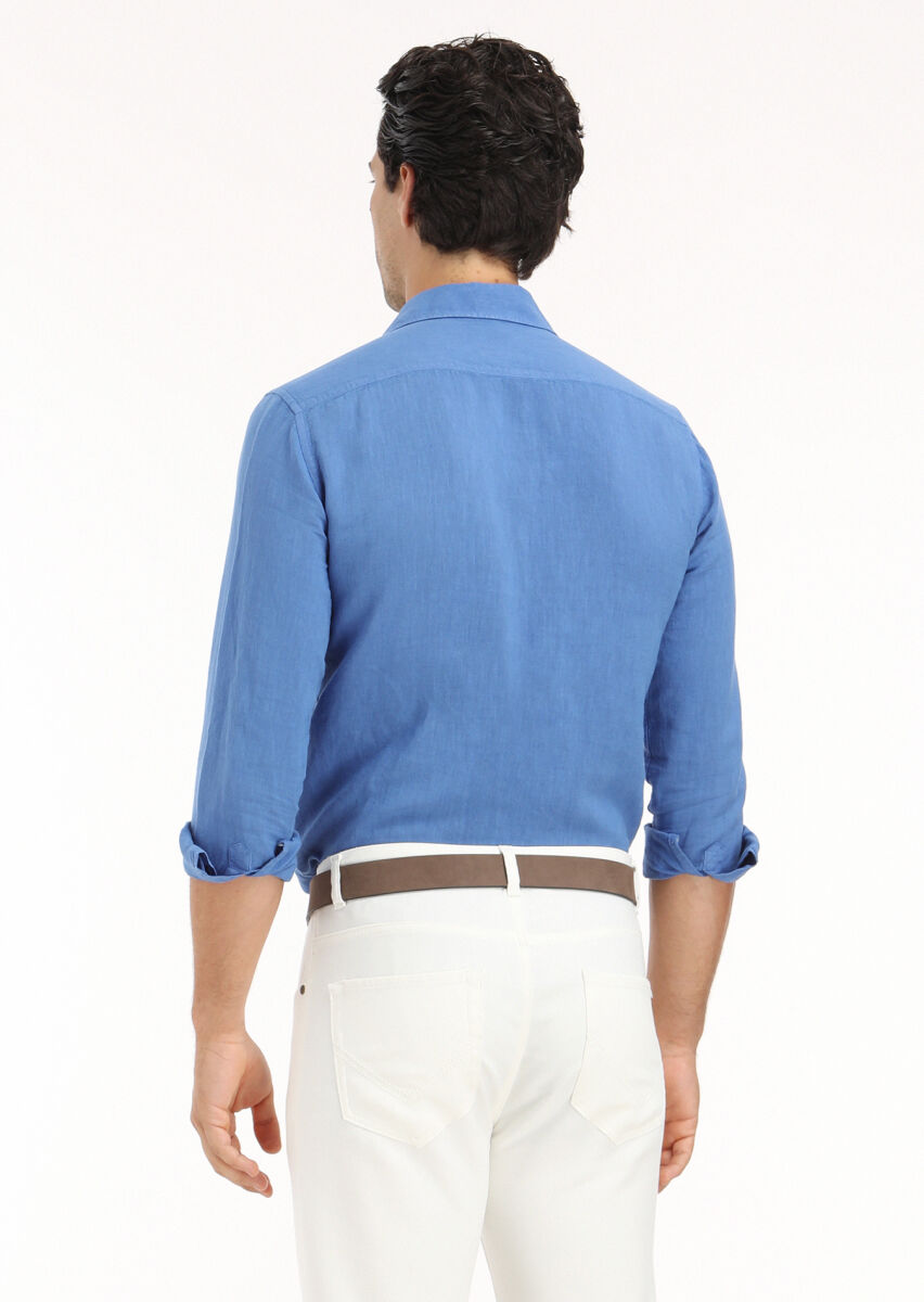 Saks Plain Regular Fit Long Weaving Casual Cotton Blended Shirt - 5