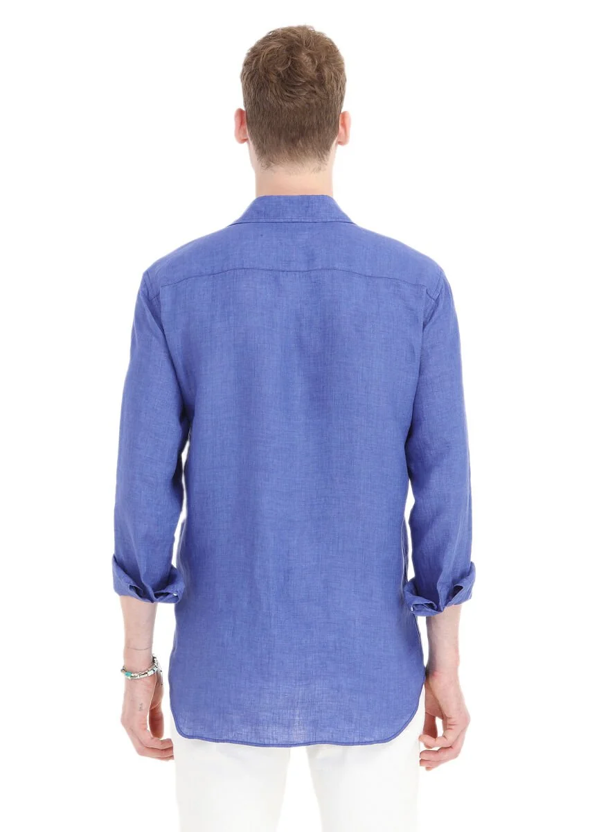 Saks Plain Regular Fit Weaving Casual 100% Linen Shirt - 4